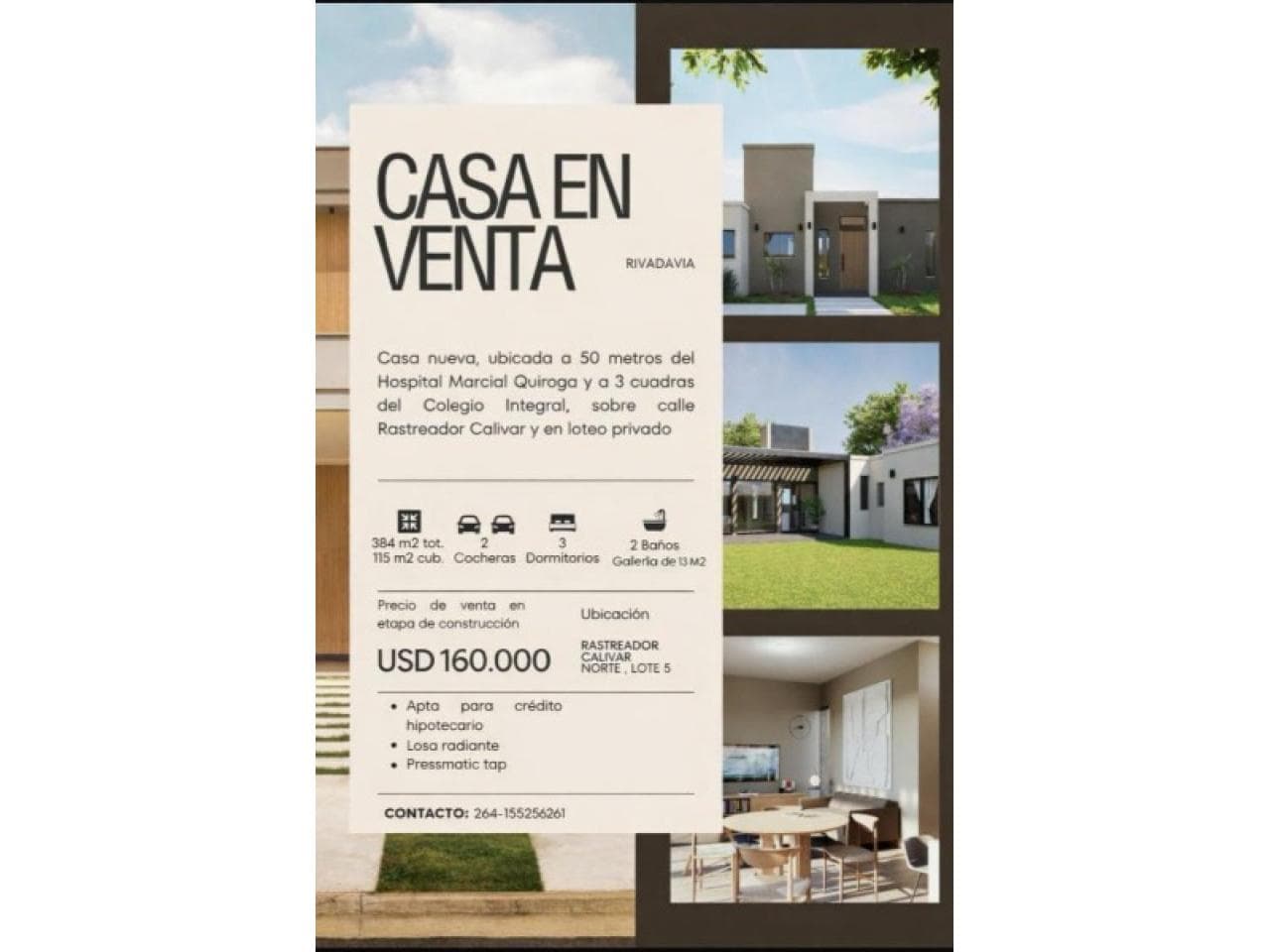 Venta. Casa En Construcción, 3 Habitaciones, 2 Baños. Apta Para Crédito Hipotecario. Excelente Ubicacion. Rivadavia