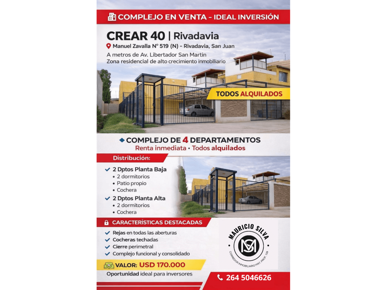 Se Vende Complejo De 4 Dptos. Rivadavia