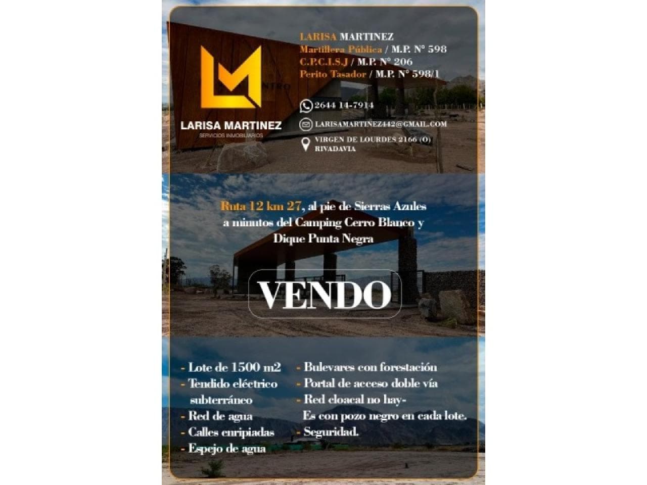 Venta De Lote En Departamento Zonda, Hermosa Vista