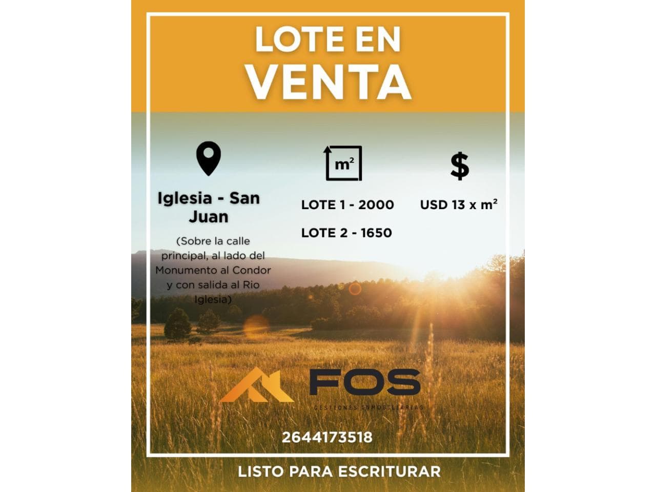 Venta De Terreno En Iglesia - Ideal Para Participar Del Auge Minero