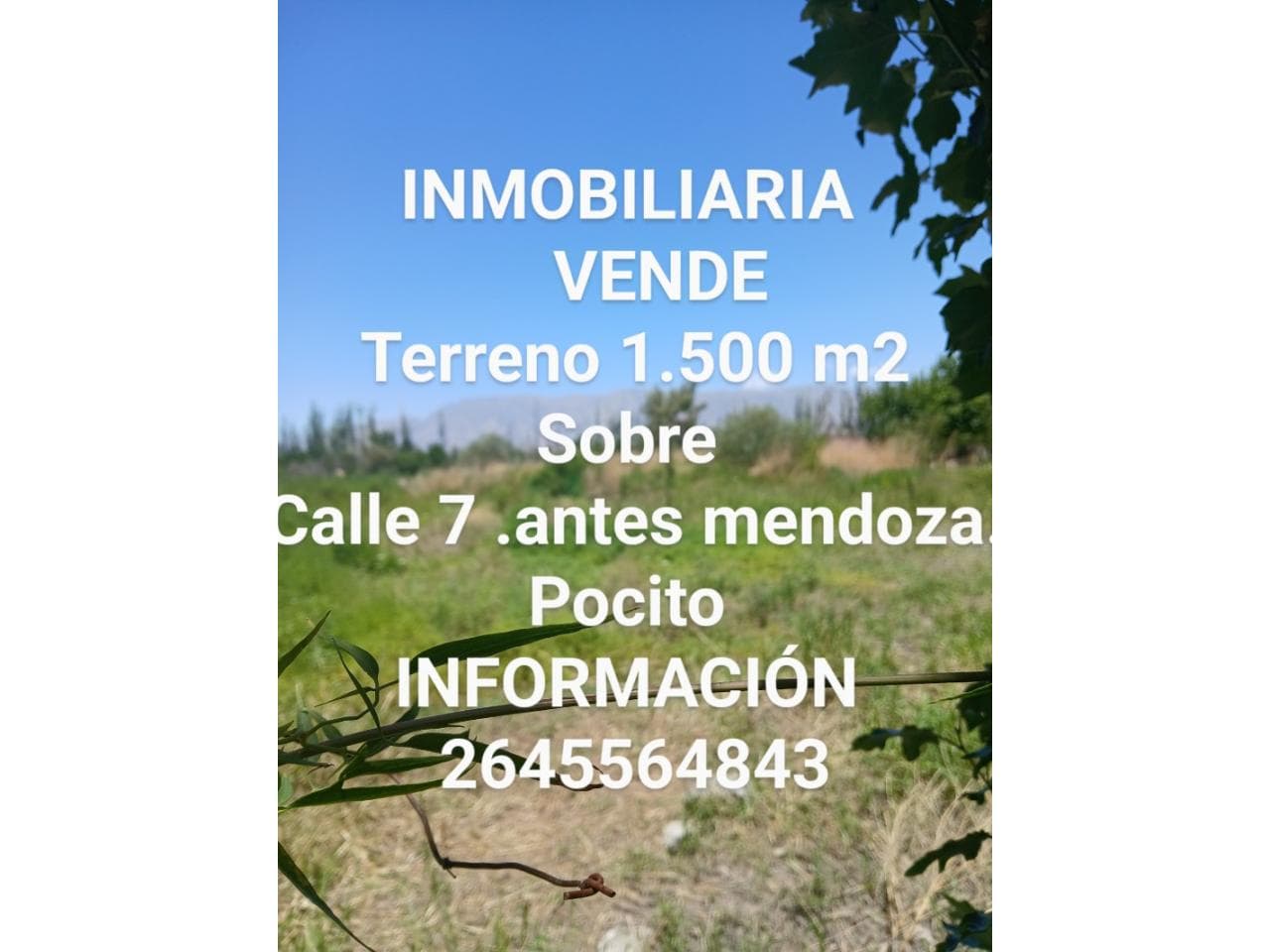 Venta Terreno = 1.500 M2. Pocito