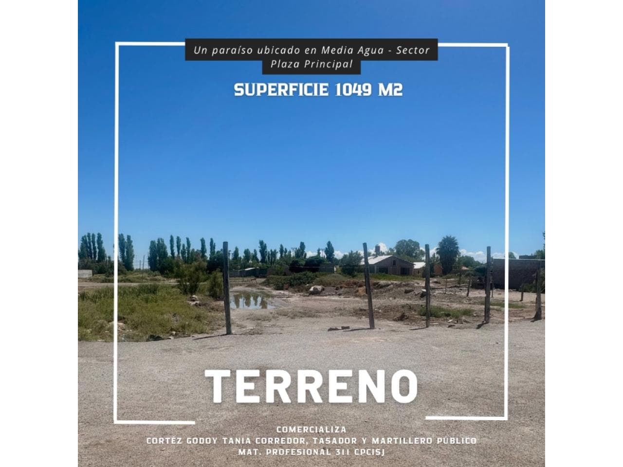 Venta Terreno  Media Agua  Zona Plaza Principal - Superficie 1049m². Sarmiento