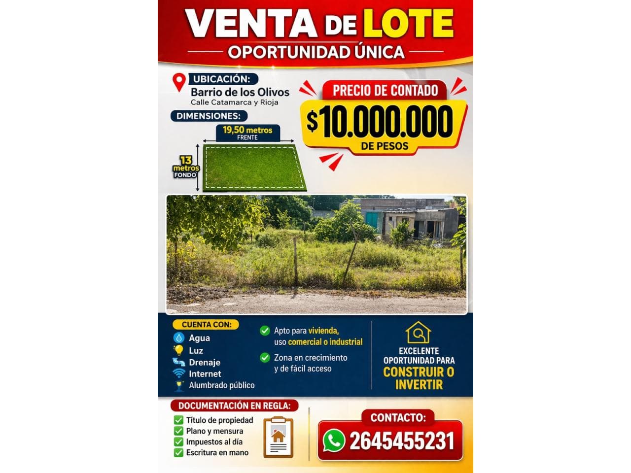 Terreno En Venta ," Lote Edificable ". Remato Precio