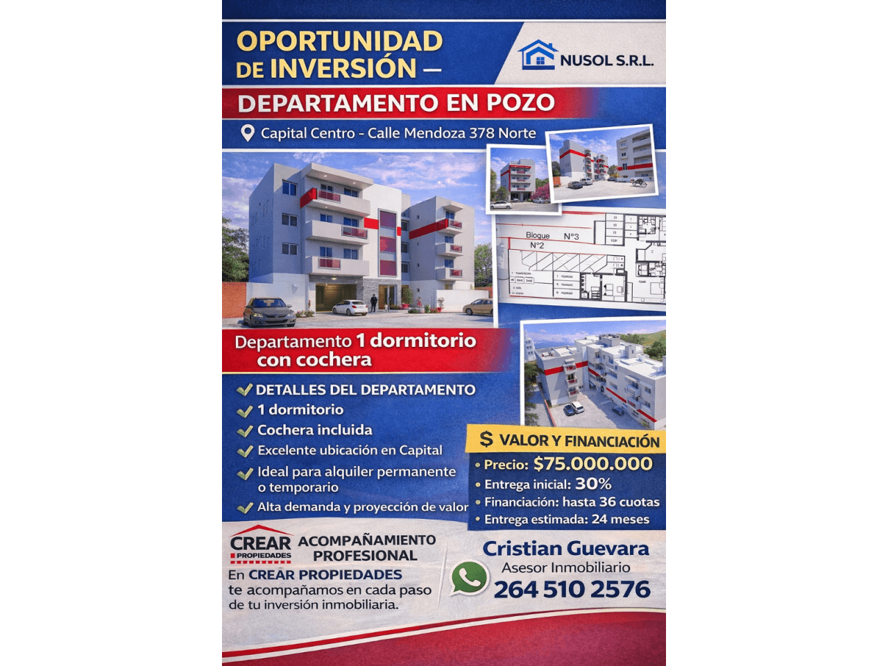 Venta. Departamento 1 Dorm Con Cochera En Capital