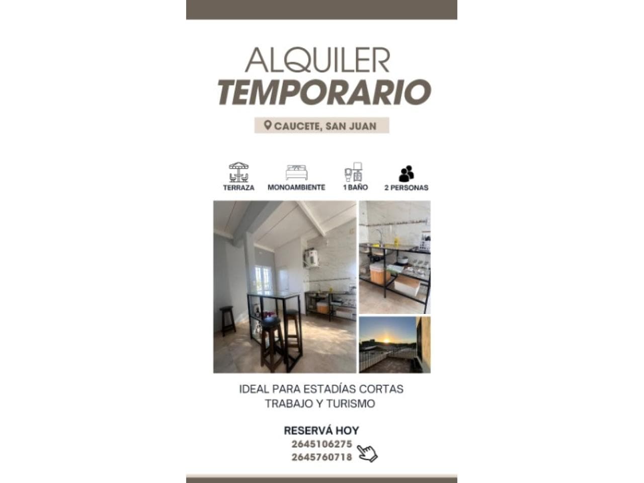 Alquiler Temporario De Monoambiente En Caucete