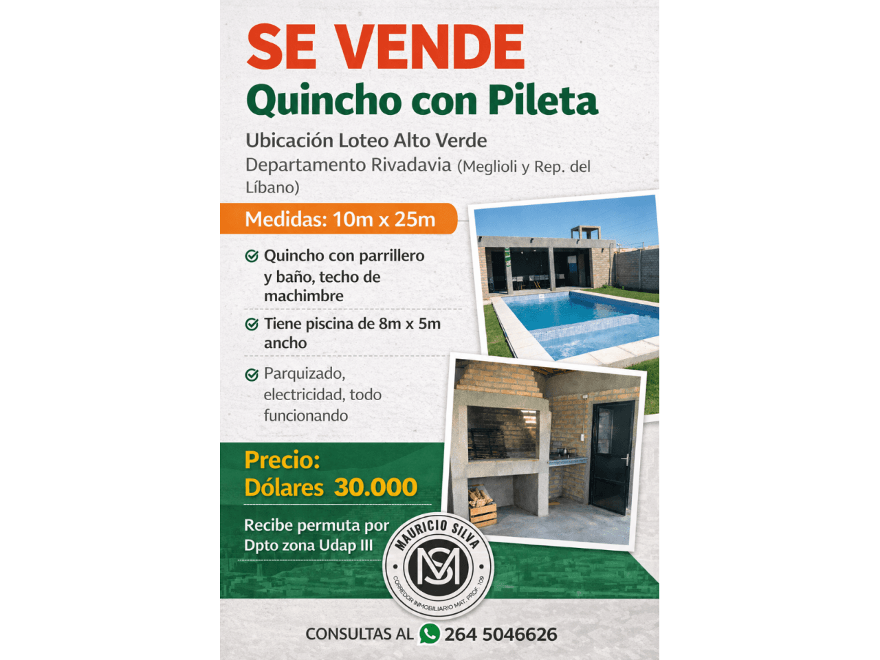 Quincho Con Piscina En Rivadavia
