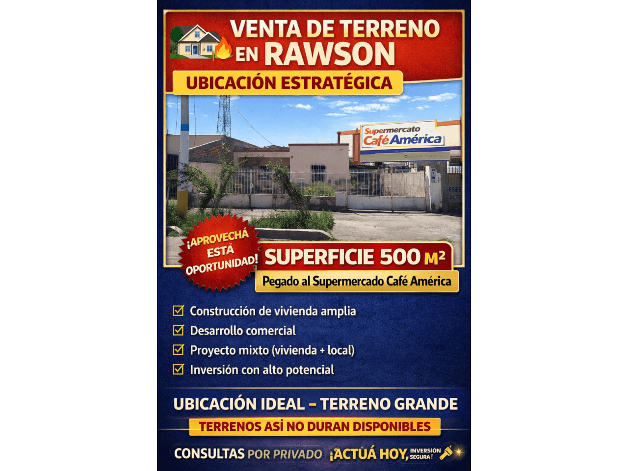 Rawson🏠: Venta De Terreno | Ubicación Estratégica