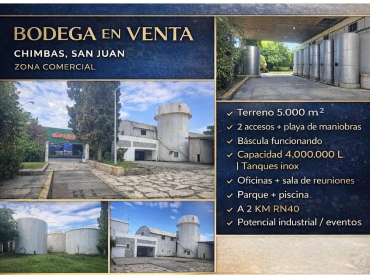 Venta. Importante Bodega. Chimbas
