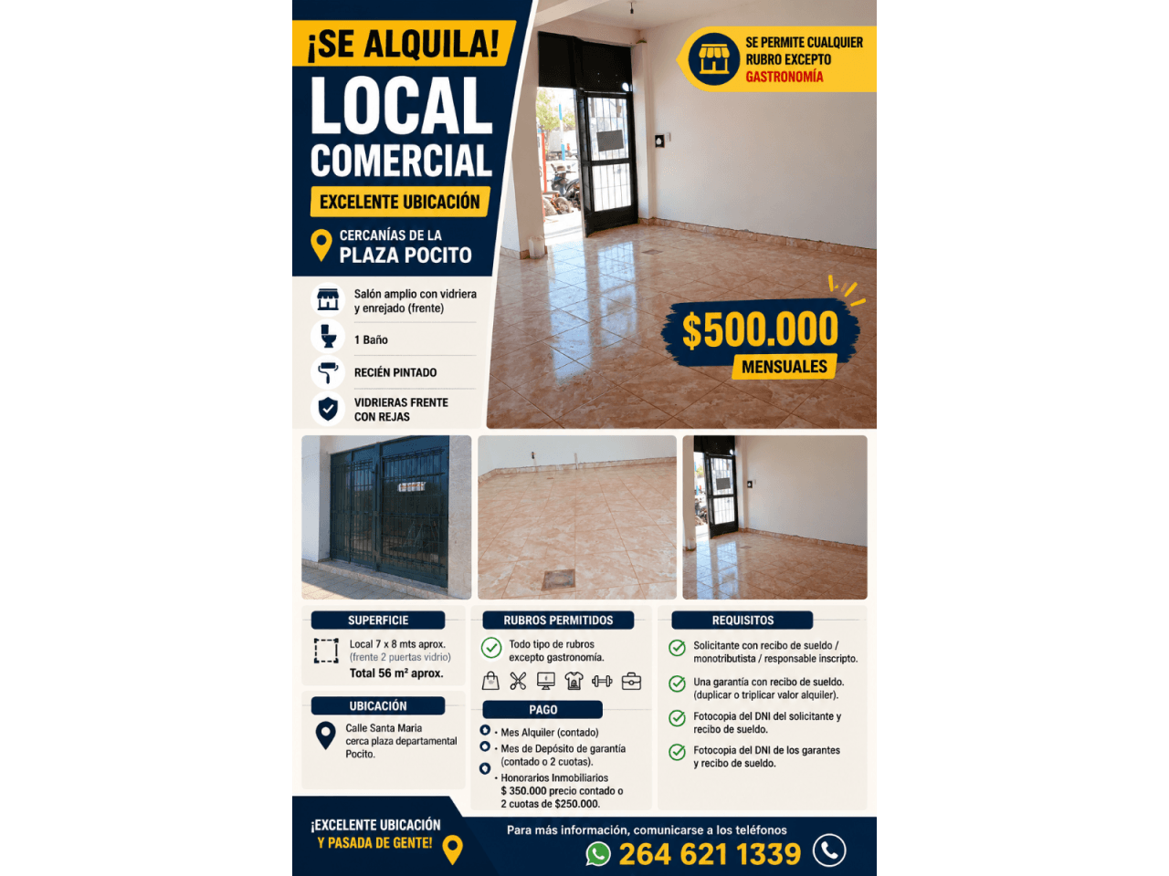 Se Alquila Local Comercial Excelente  Ubicacion   Cercanias  De La  Plaza Pocito - Se Permite Cualquier Rubro Excepto Ga