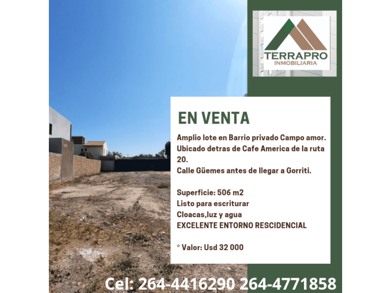 Venta. Lote En Excelente Zona B° Campo Amor