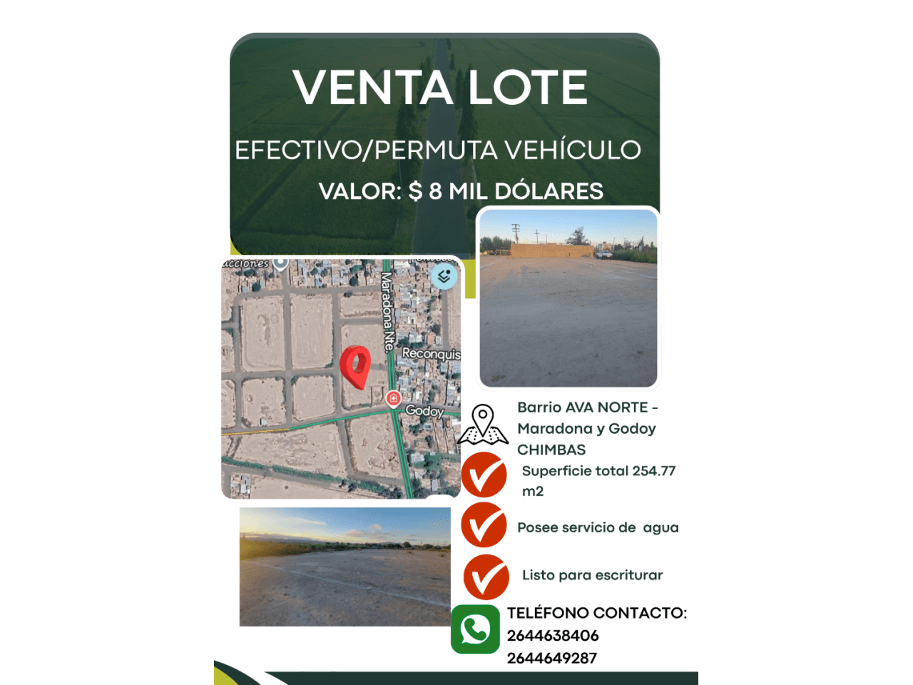Venta. Lote Listo Para Escriturar. Chimbas