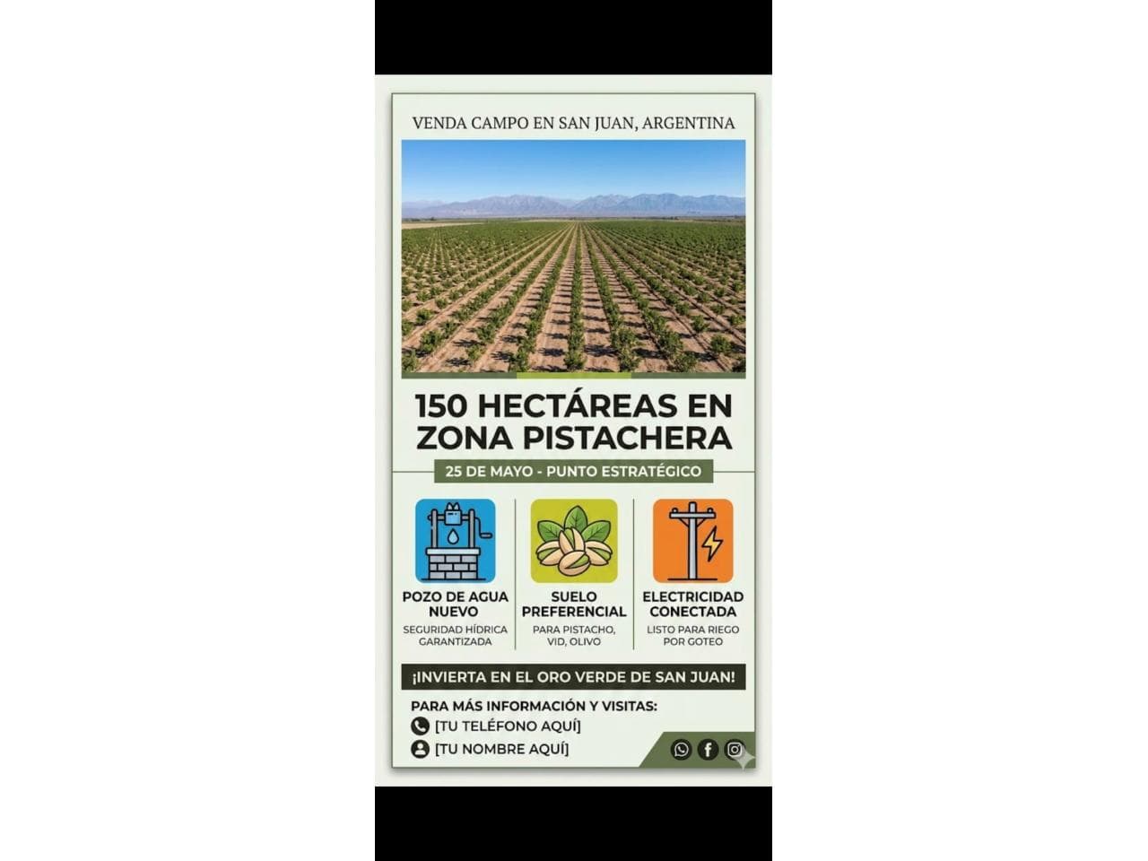Vendo Campo De 150 Hectareas Con Pozo En Zona Pistachera. 25 De Mayo