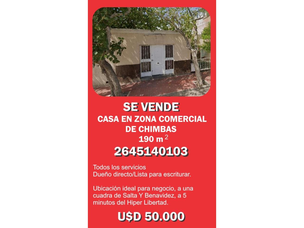 Venta De Casa Para Negocio Dueño Directo. Chimbas