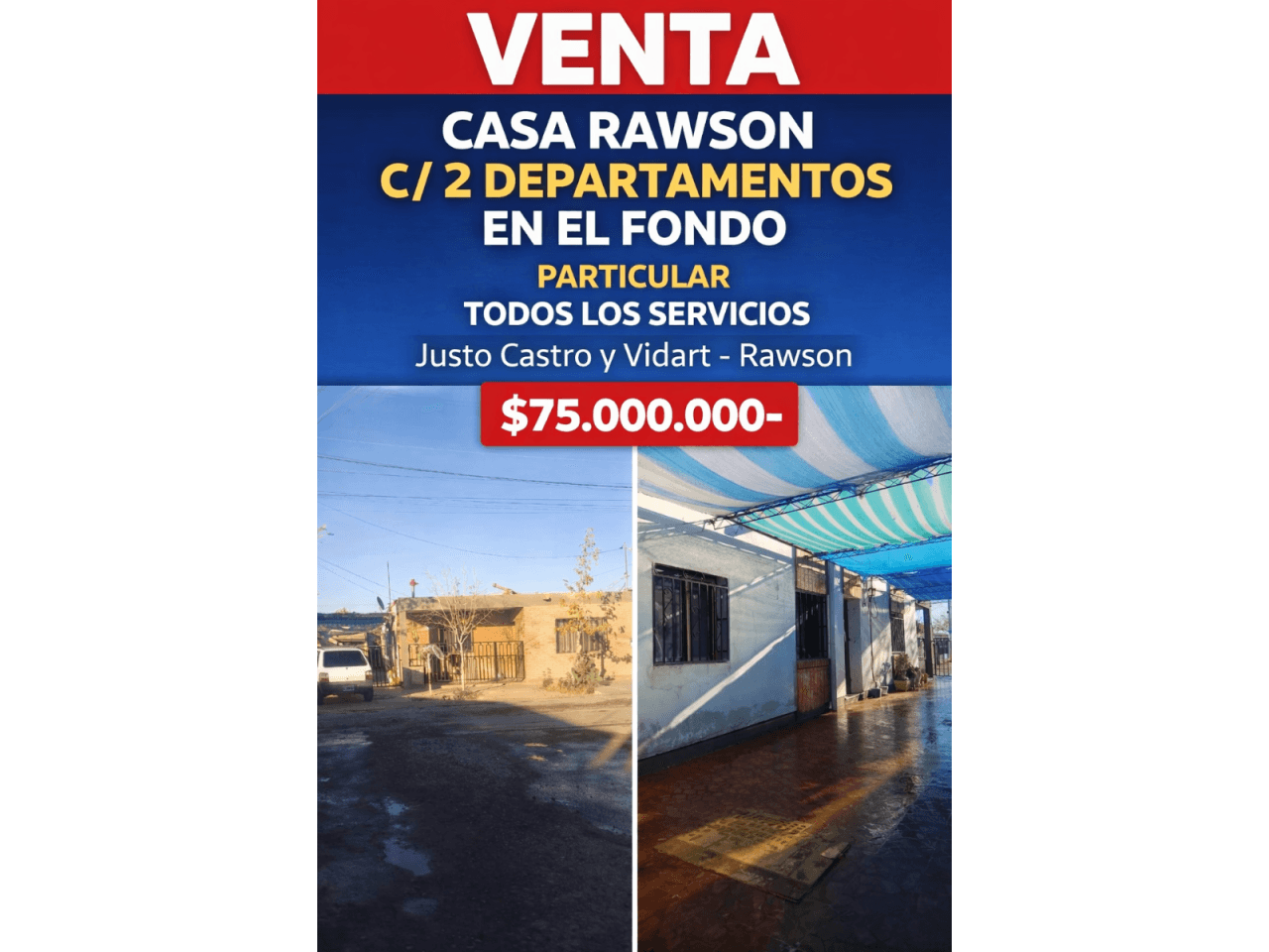 🏠 Venta Casa Rawson C/ 2 Departamentos En El Fondo Particular - Todos Los Servicios ‼️