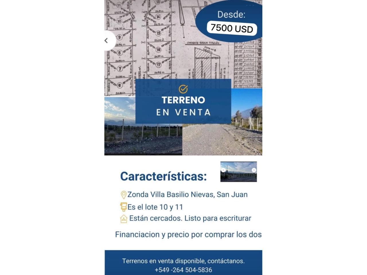 Venta. Lotes En Zonda