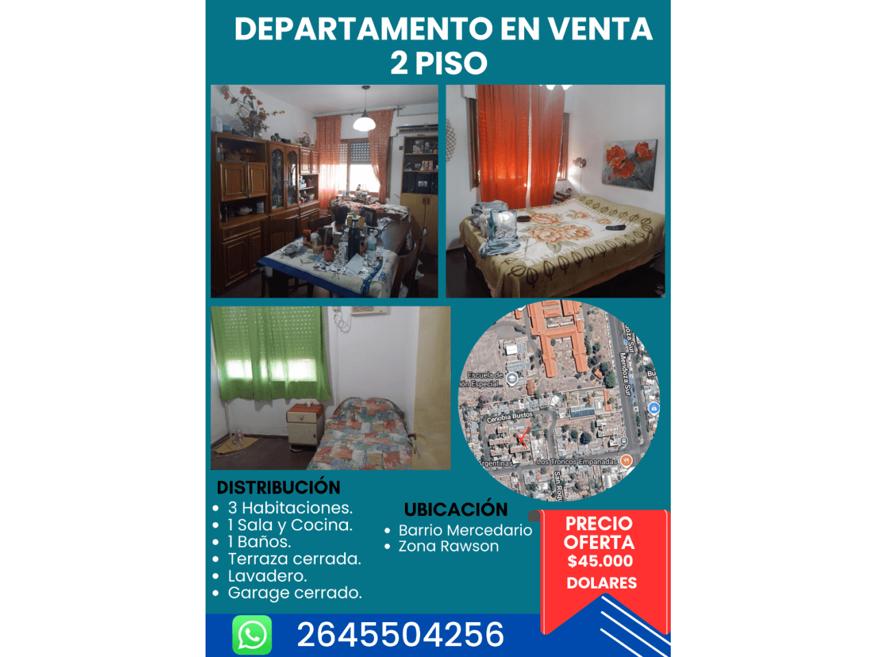 Venta Departamento 3 Habitaciones Zona Rawson