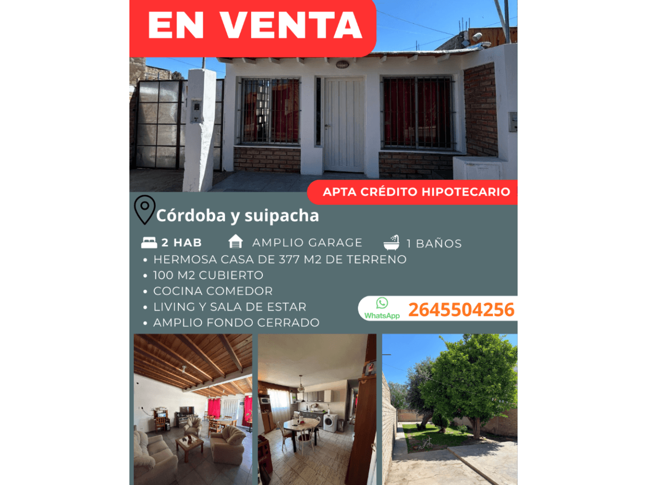 Venta Amplia Casa, 2 Dormitorios. Zona Teatro Bicentenario. Capital