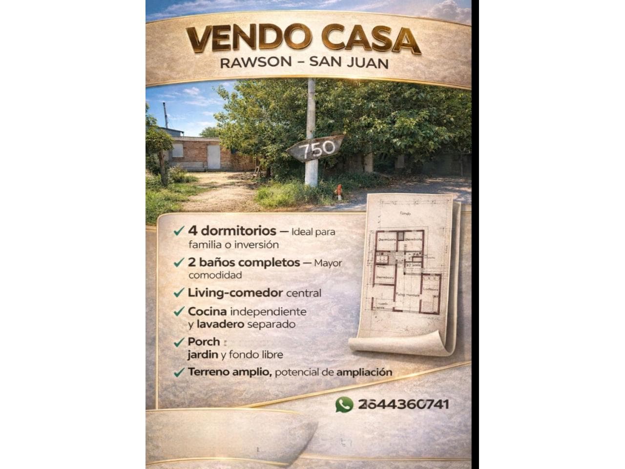 Vendo Casa Rawson Cerca Barrio Luz Y Fuerza