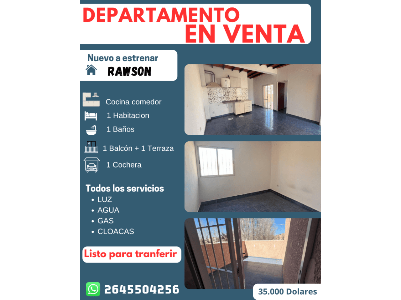 Se Vende Departamento Zona Rawson