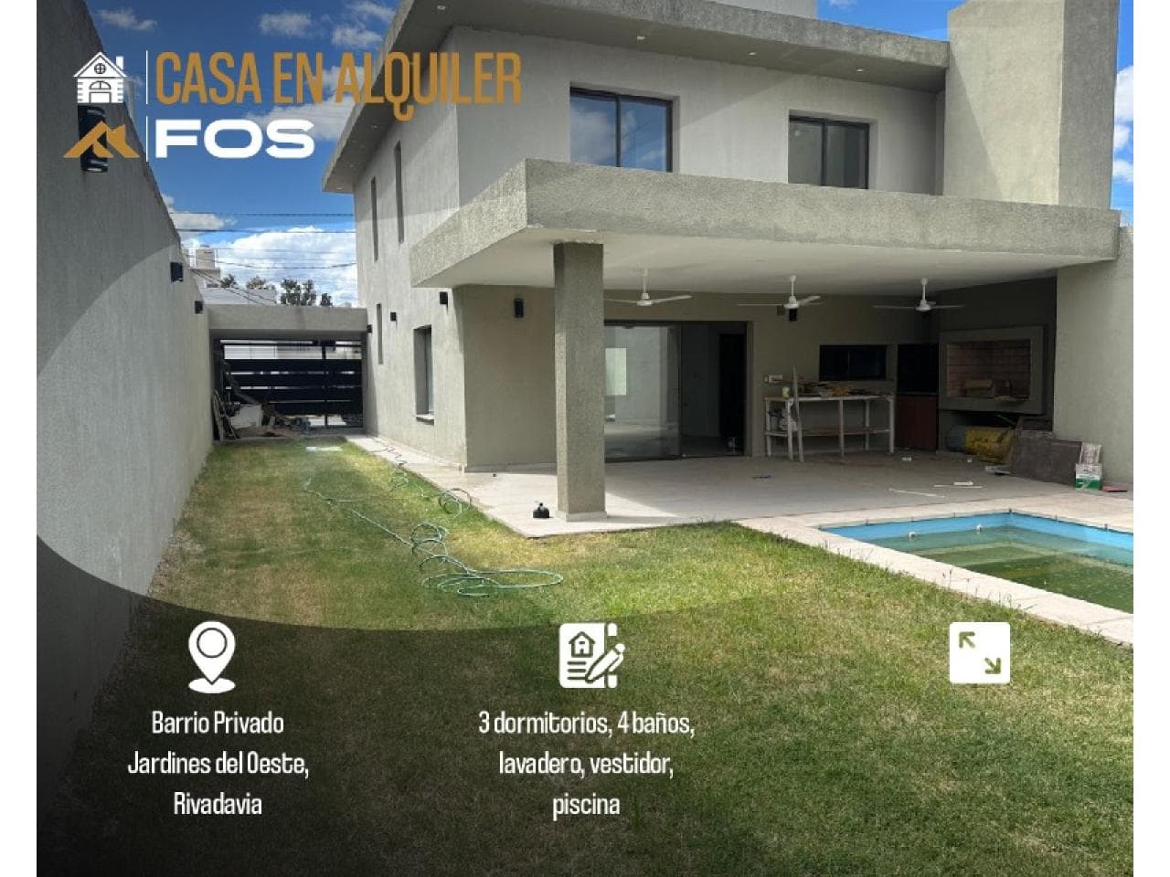 Alquiler. Casa En Barrio Jardines Del Oeste De 3 Habitaciones. Rivadavia