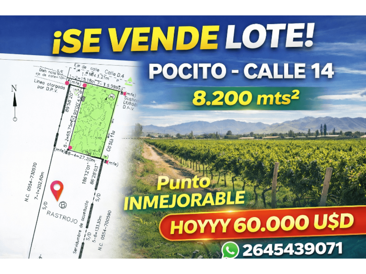 🏕️ Venta Lote Pocito - Calle 14 - 8.200mts² ‼️