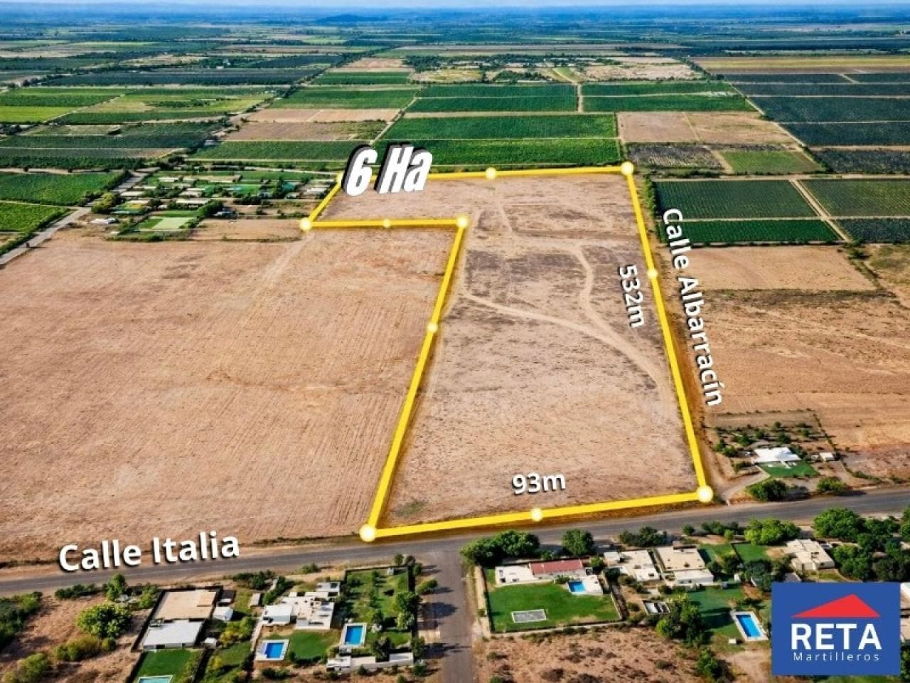 Venta. Terreno En Albardón, 6 Hectáreas, 93m De Frente Sobre Calle Italia, Y 532m Sobre Calle Albarracín.