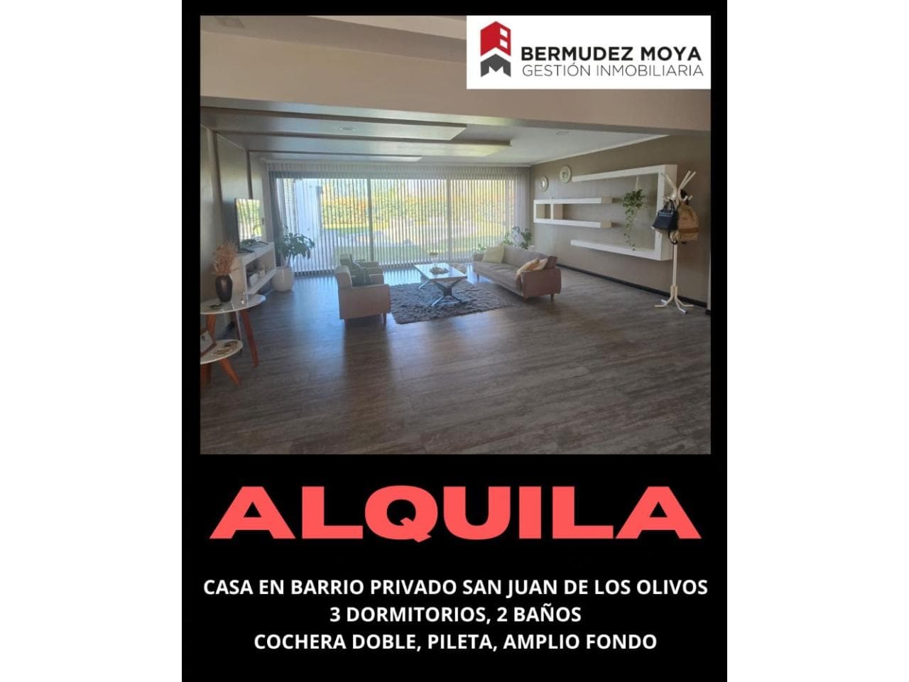 Alquiler. Casa En Barrio Privado San Juan De Los Olivos, 3 Dormitorios, 2 Baños, Cochera Doble, Pileta