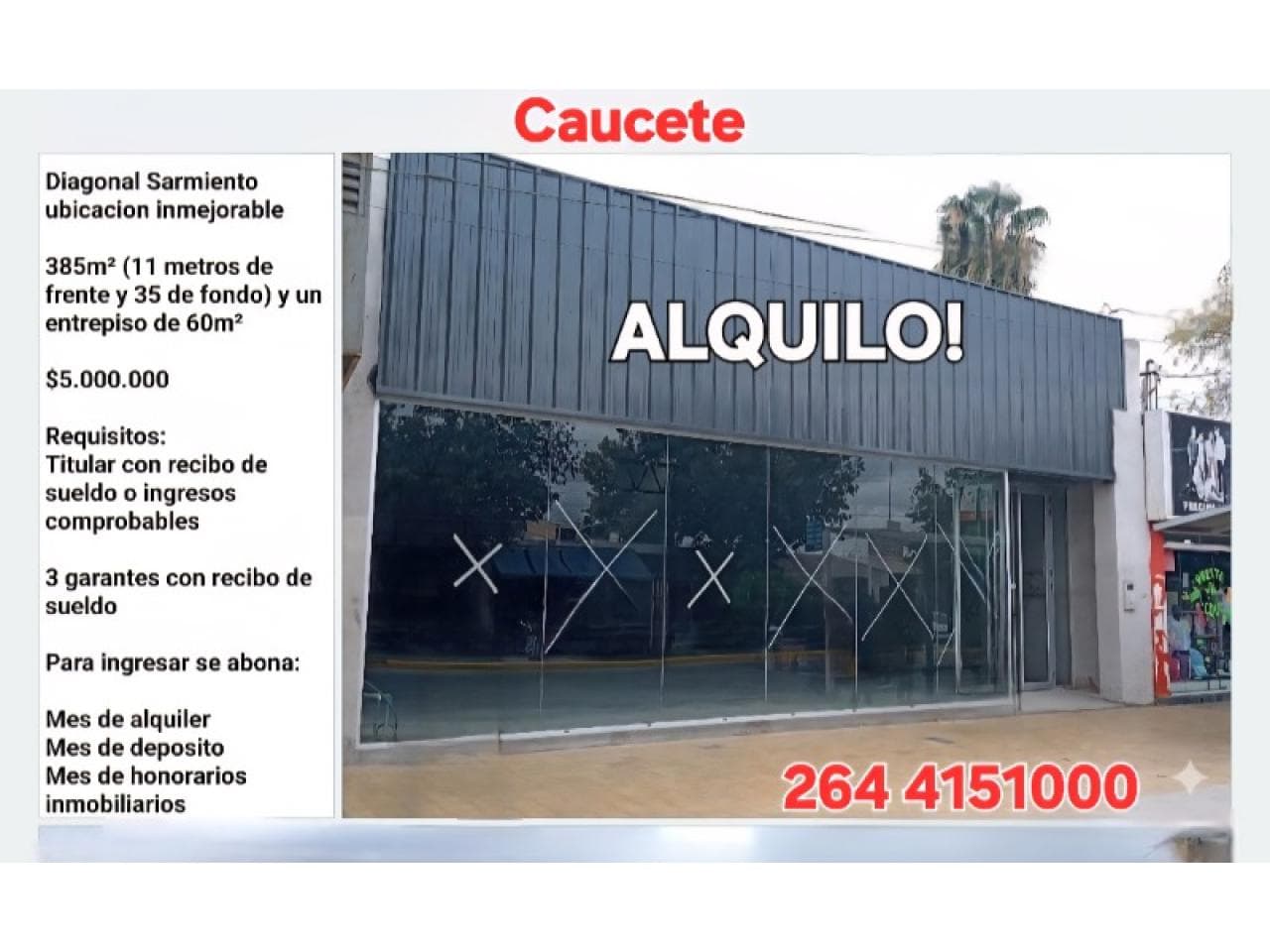 Alquilo Salón Grande Comercial En Caucete