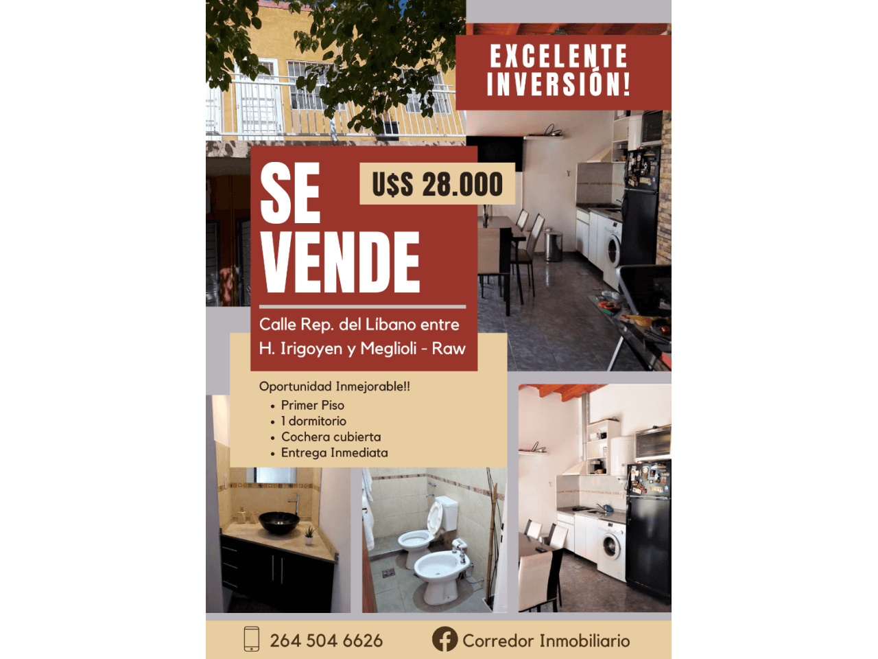 Se Vende Departamento De 1 Dorm. Con Cochera