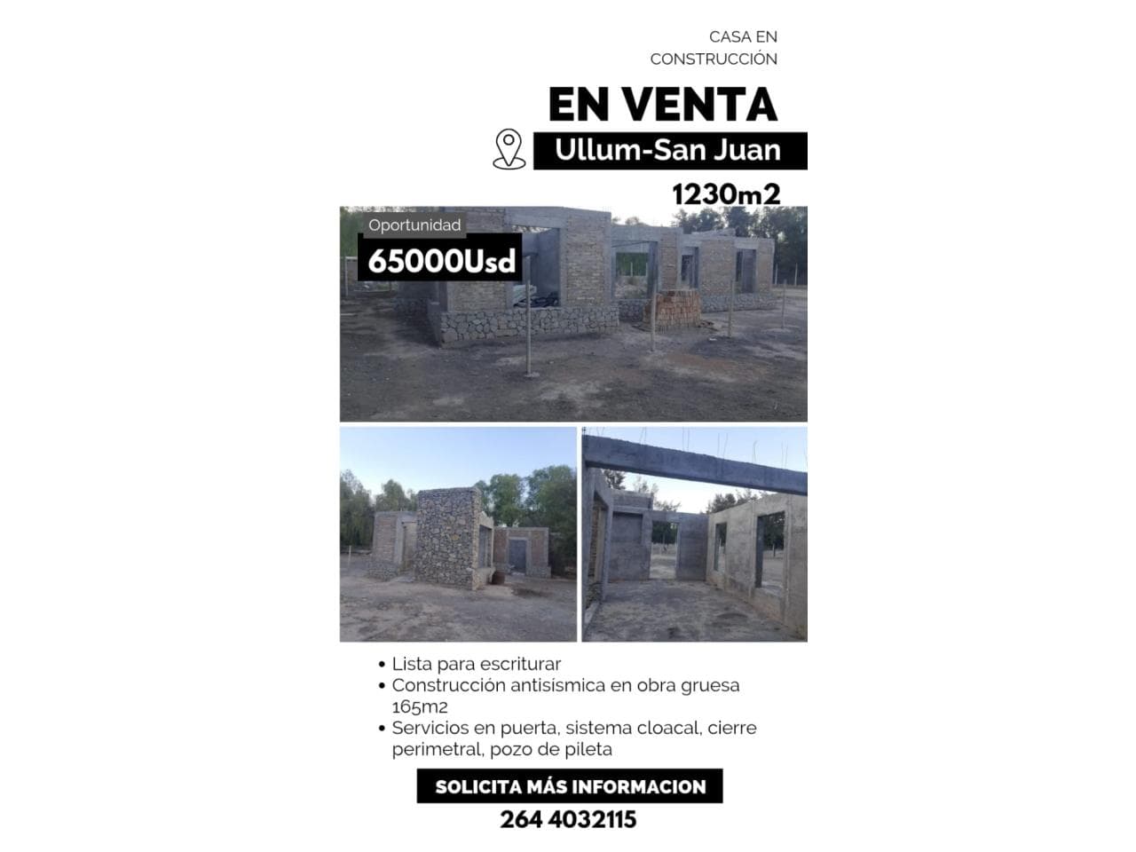 Venta Casa En Construcción Ullum