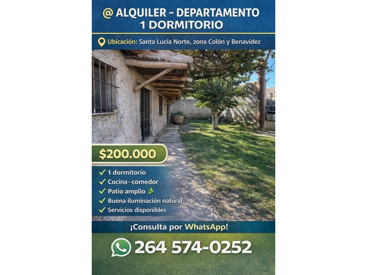 Alquilo Departamento. Santa Lucia