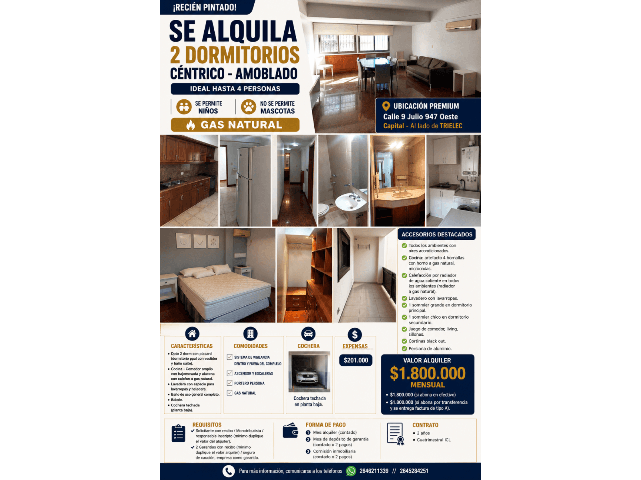 Se Alquila 2 Dorm Centrico Amoblado, Ideal Hasta 4 Personas, Si Se Permite Niños, No Se Permite Mascotas,posee Gas Natur