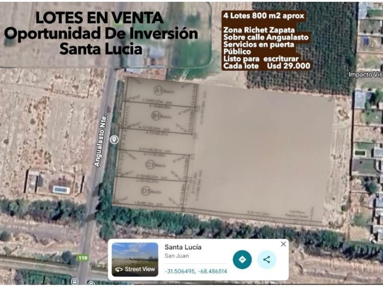 Venta Lotes. Santa Lucia