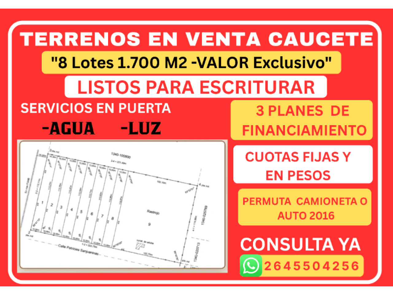 Venta 8 Lotes 1.700 M2 - En Caucete - Precio Exclusivo