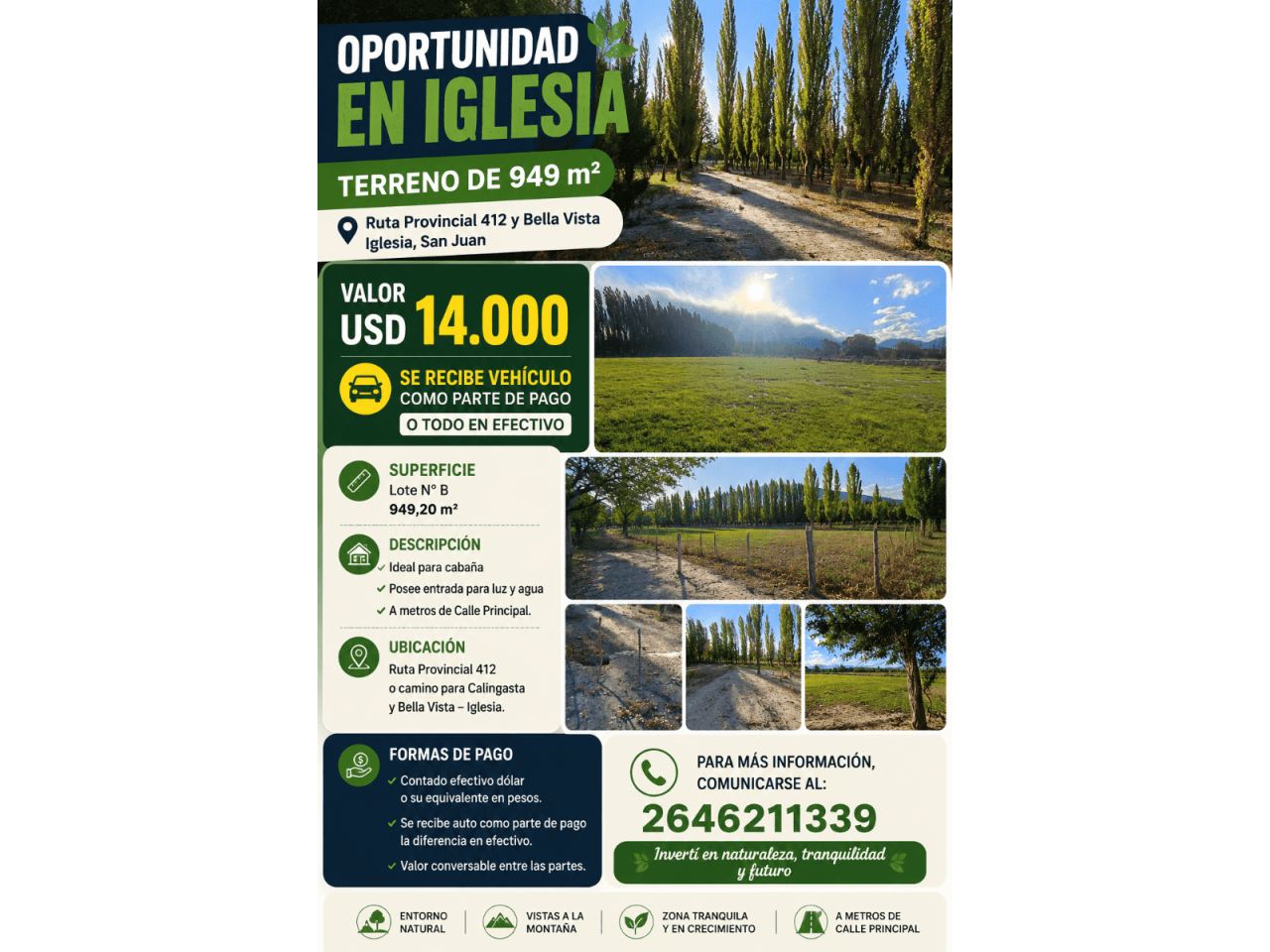 Venta Terreno 949 Mts - Calle Ruta Provincial 412 Y Bella Vista - Iglesia, Se Recibe Vehiculo Como Parte De Pago O Todo