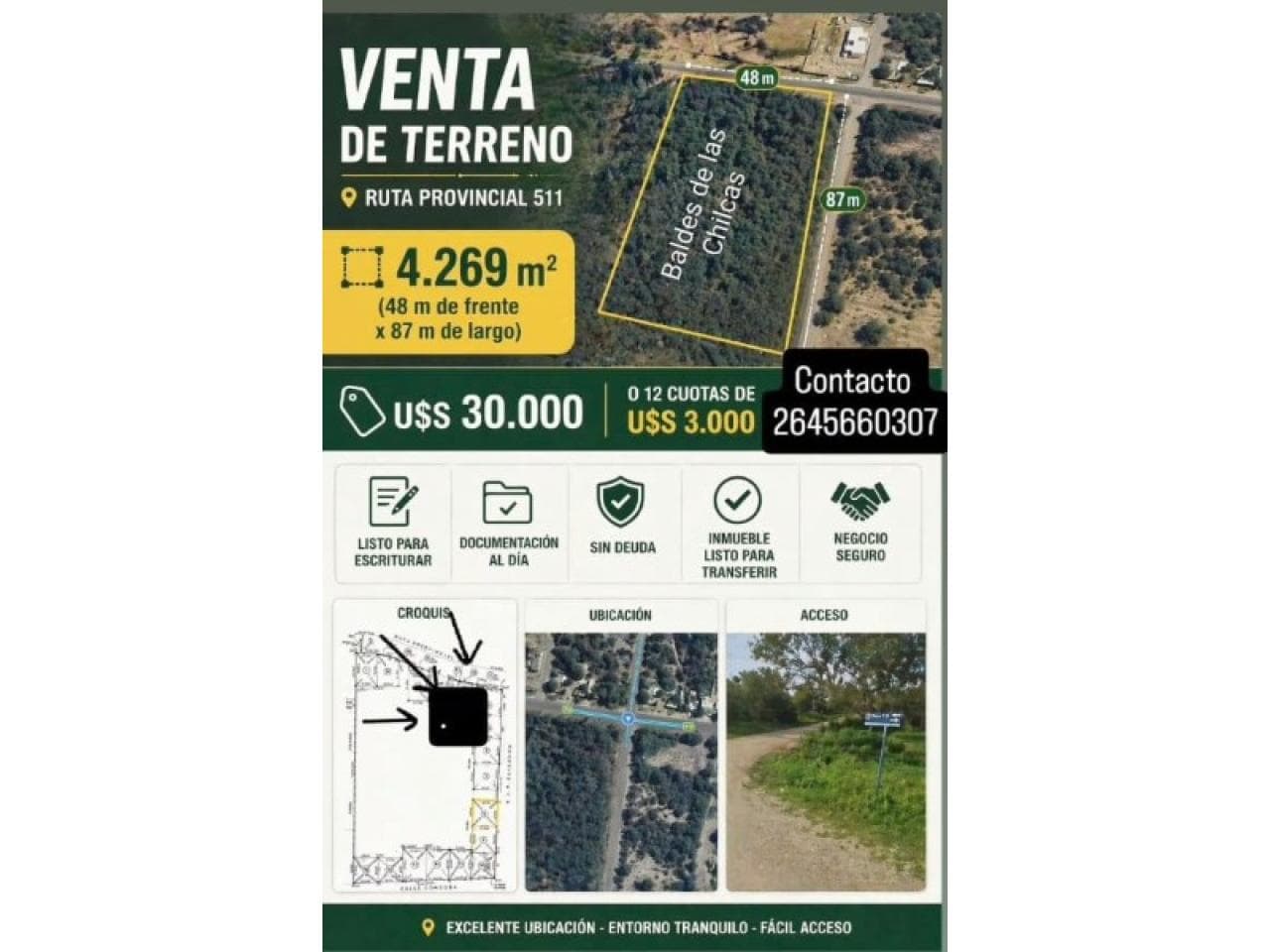 Venta - Permuta Lote Esquina Sobre Ruta 511 4269m2. Valle Fertil