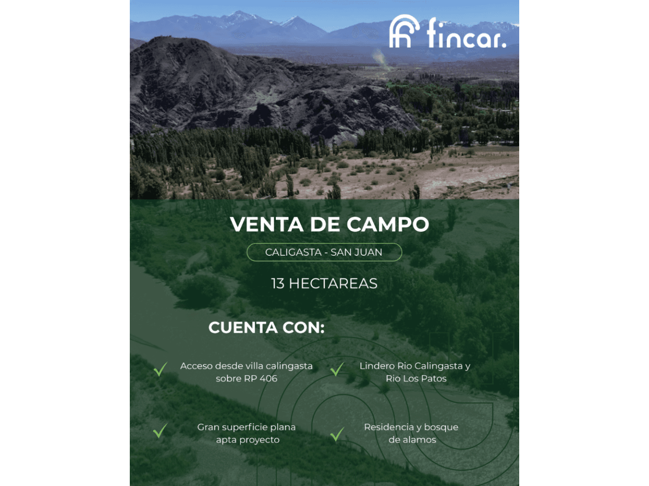 Venta. Lote En Calingasta | Finca 13 Ha | Frente A Ruta 406 | Entre Ríos | Proyecto Turístico + Logístico Fincar