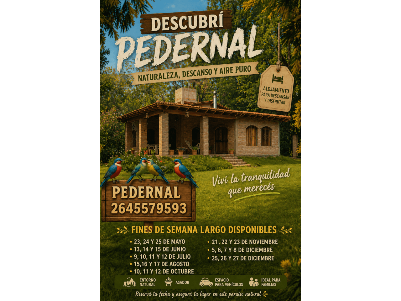 Alquiler Vacacional X Dia En Pedernal. Sarmiento