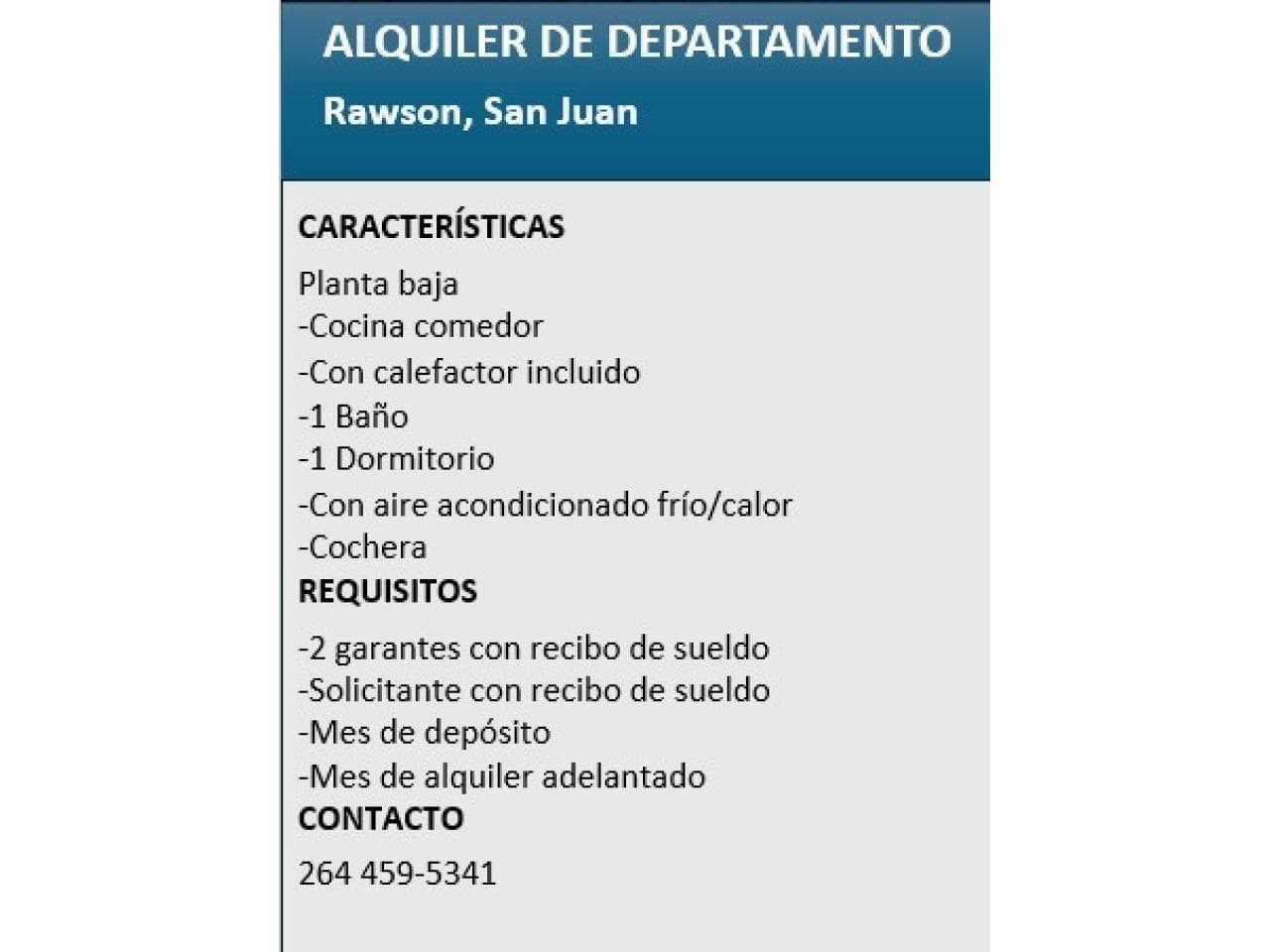 Alquiler Departamento En Rawson