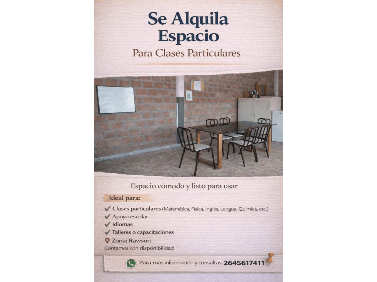 Alquiler Espacio Para Clases Particulares. Rawson
