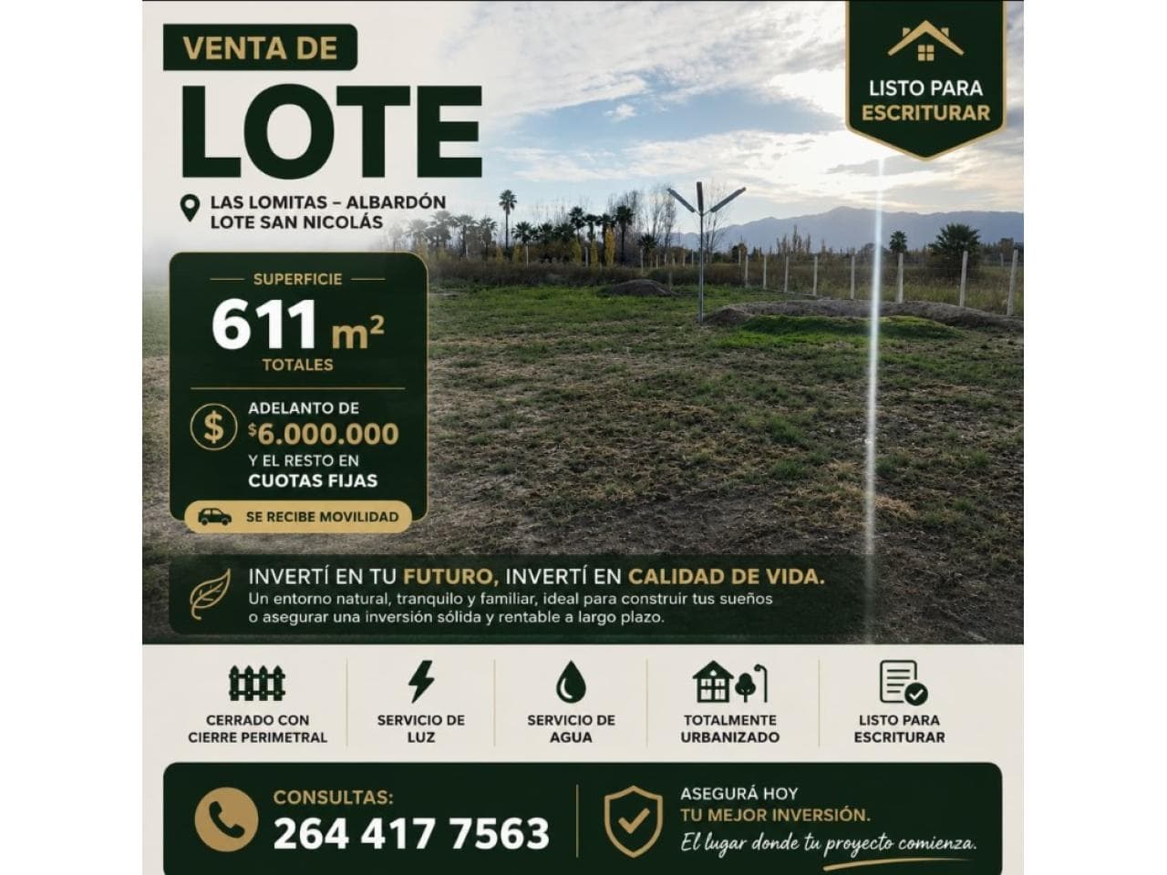 Venta Lotes De 600  Metros Cuadrados Listos Para Construir Tu Sueños Y Proyectos. Albardon