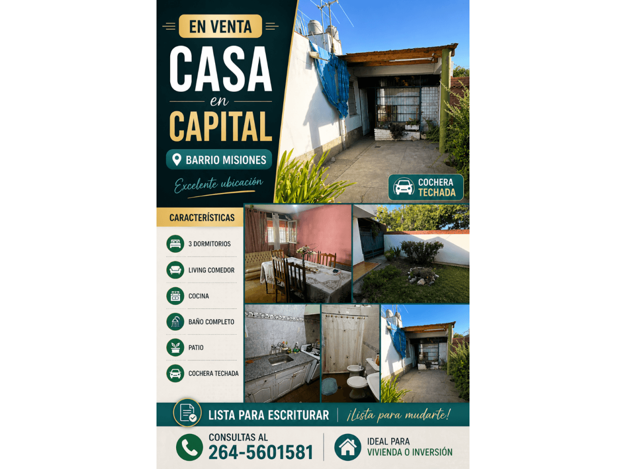 Vendo Casa Barrio Misiones 3 Dormitorios