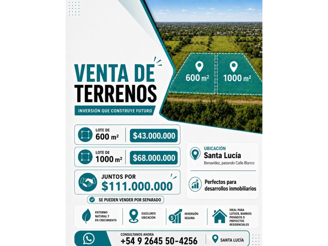 Venta 2 Lotes Santa Lucia ( Se Venden Por Separado Tambien )