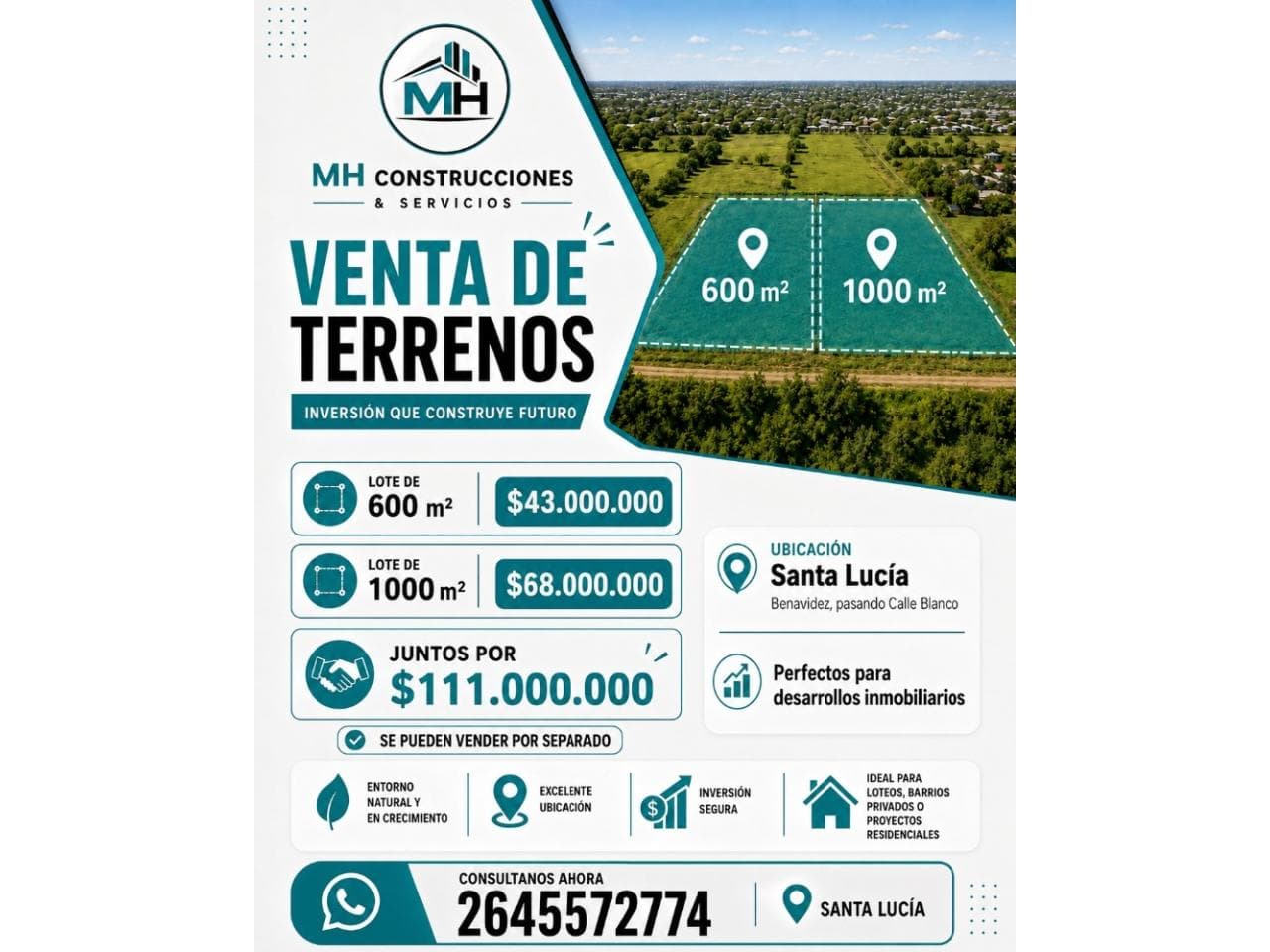 Venta 2 Lotes En Santa Lucia - Juntos O Por Separado