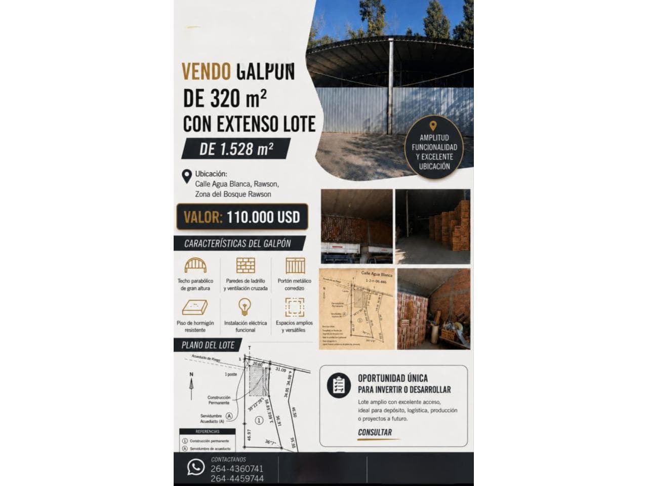 Vendo/ Financio Galpon De 320m2 Con Extenso Lote De 1528 M2