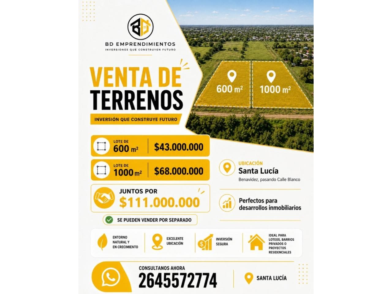 Venta De 2 Terrenos En Santa Lucia. Juntos O Separados