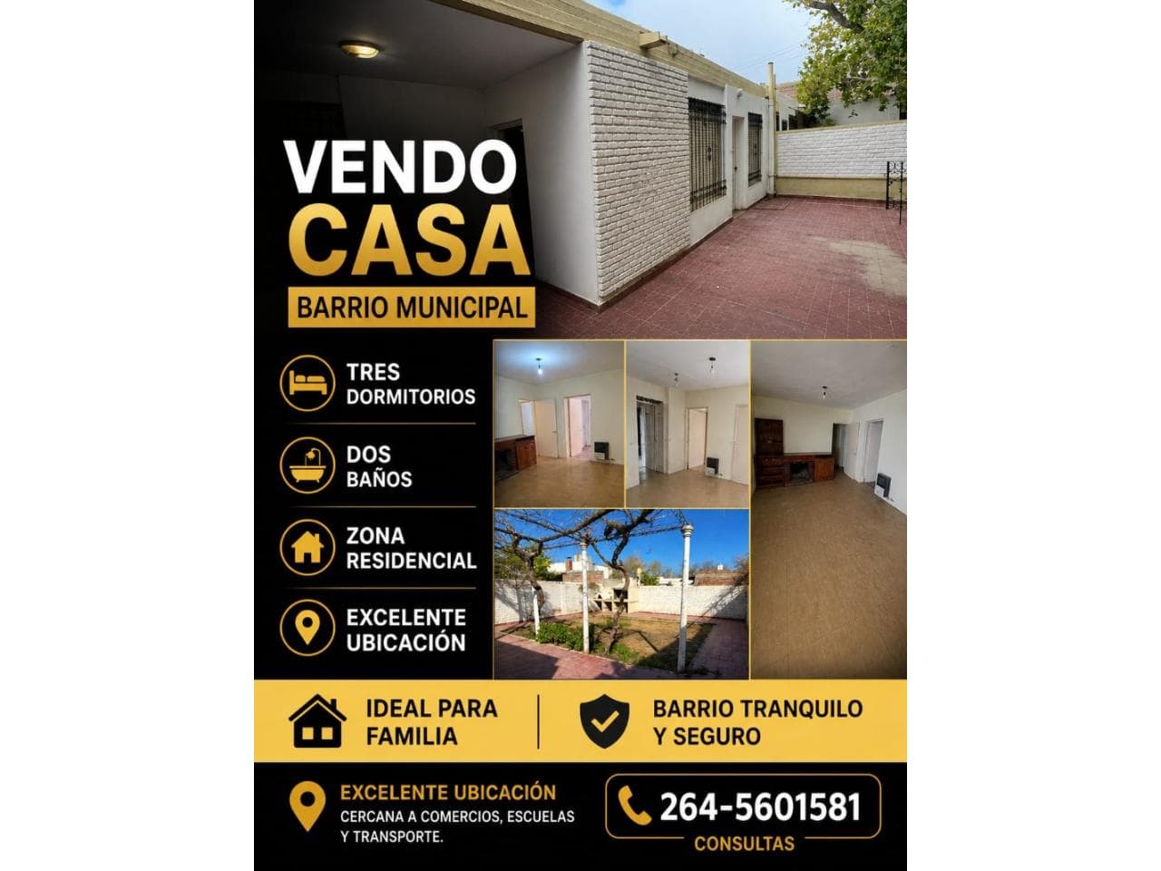 Venta Casa Barrio Municipal, 4 Habitaciones. Rivadavia