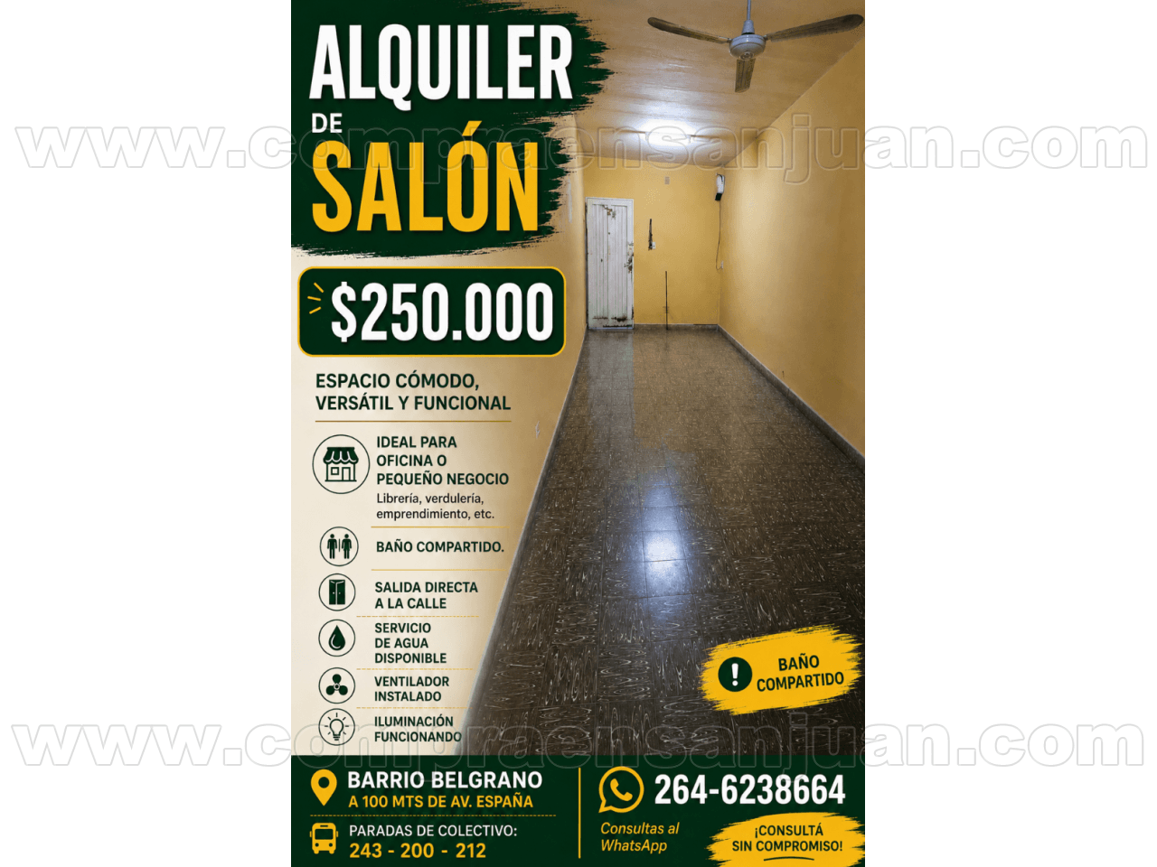 Alquiler Salón Comercial Rawson