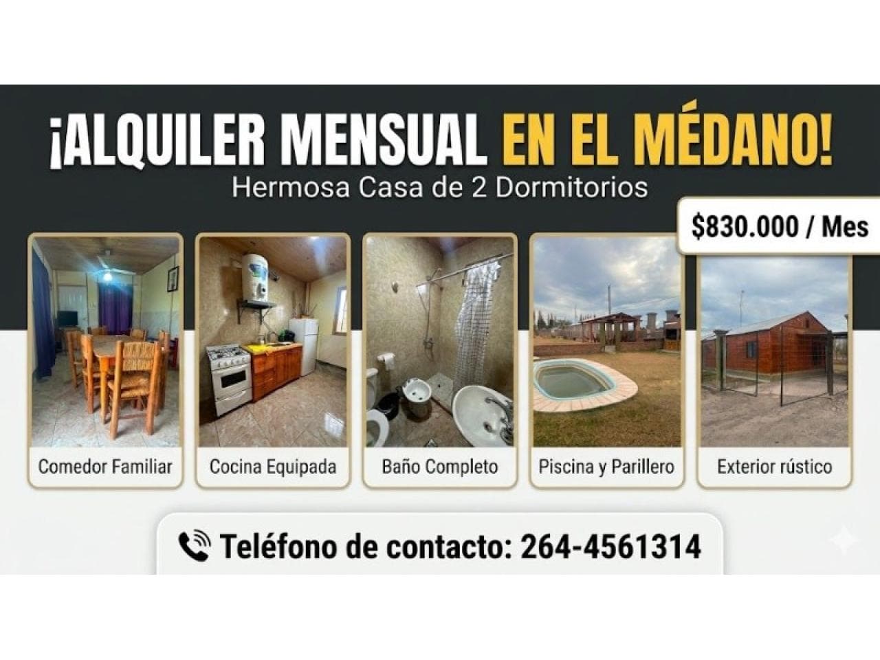 Alquilo Casa Con Piscina 2 Dorm En Medano