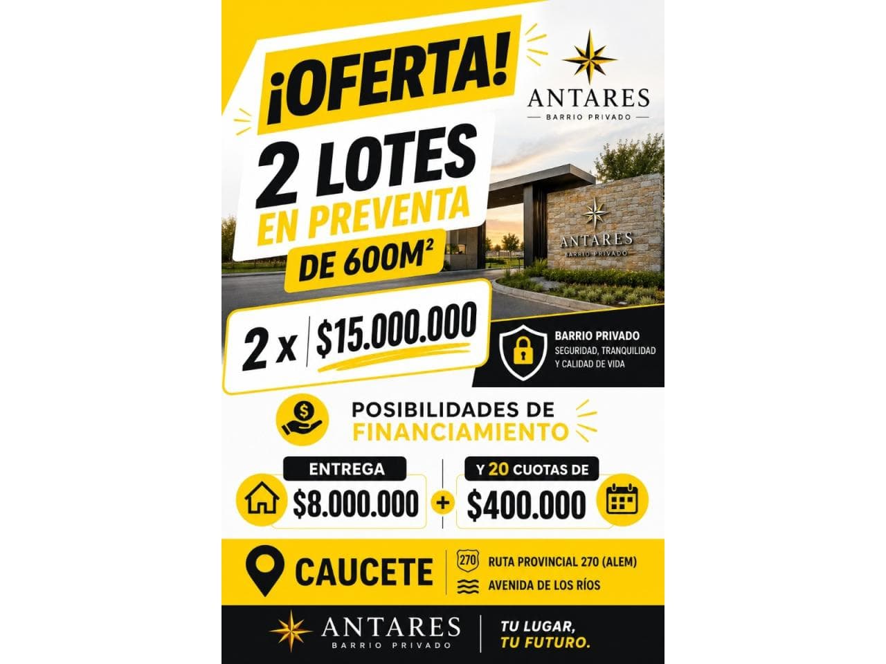 Preventa De 2 Lotes 600m2 Financiados Caucete